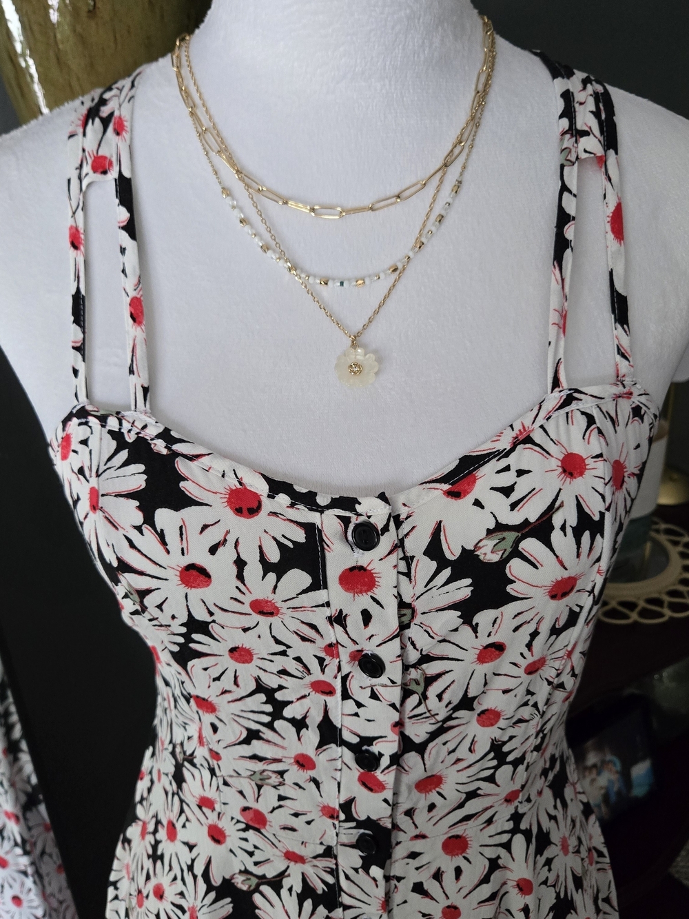 Vintage 90s Wet Seal Daisy Floral Button Front Halter Mini Dress - Picture 5 of 11